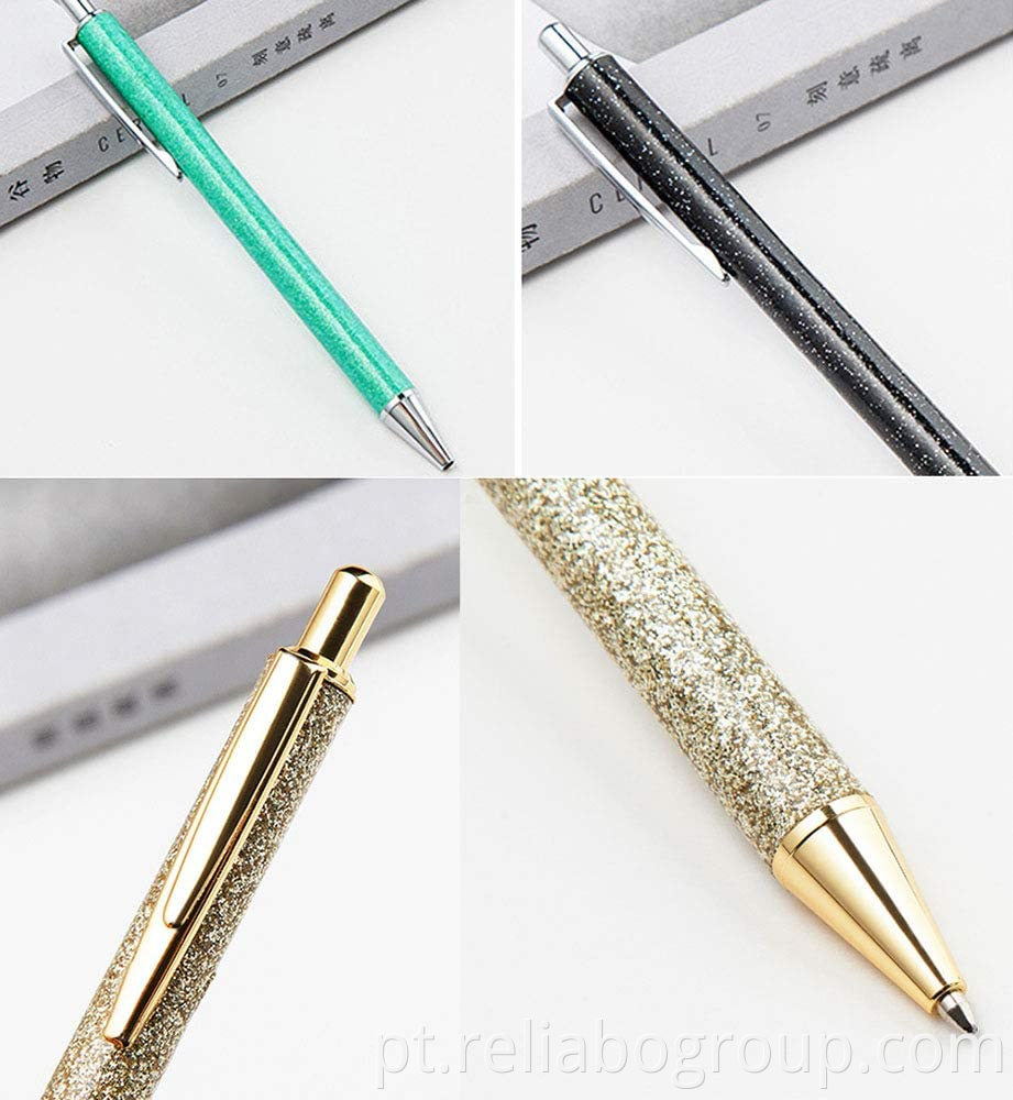 Luxo promocional de metal glitter ballpoint canetas retrátil caneta de esferográfica metálica metálica